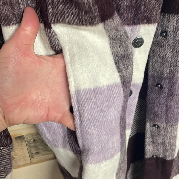 Ashley by 26 International Outerwear purple and white buffalo plaid long jacket - Picture 4 of 6